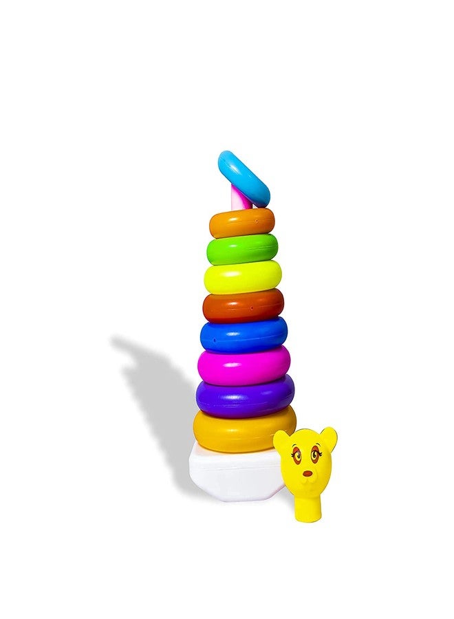 Dezva Rock-a-Stack, Classic Ring Stacking Toy / 9 Pcs Stacking Circle Toy/Squeeze Play with Early Educational Learning Stacking Tower, Best Gift for 6+ Months Boys & Girls (Multicolor) - Image 2